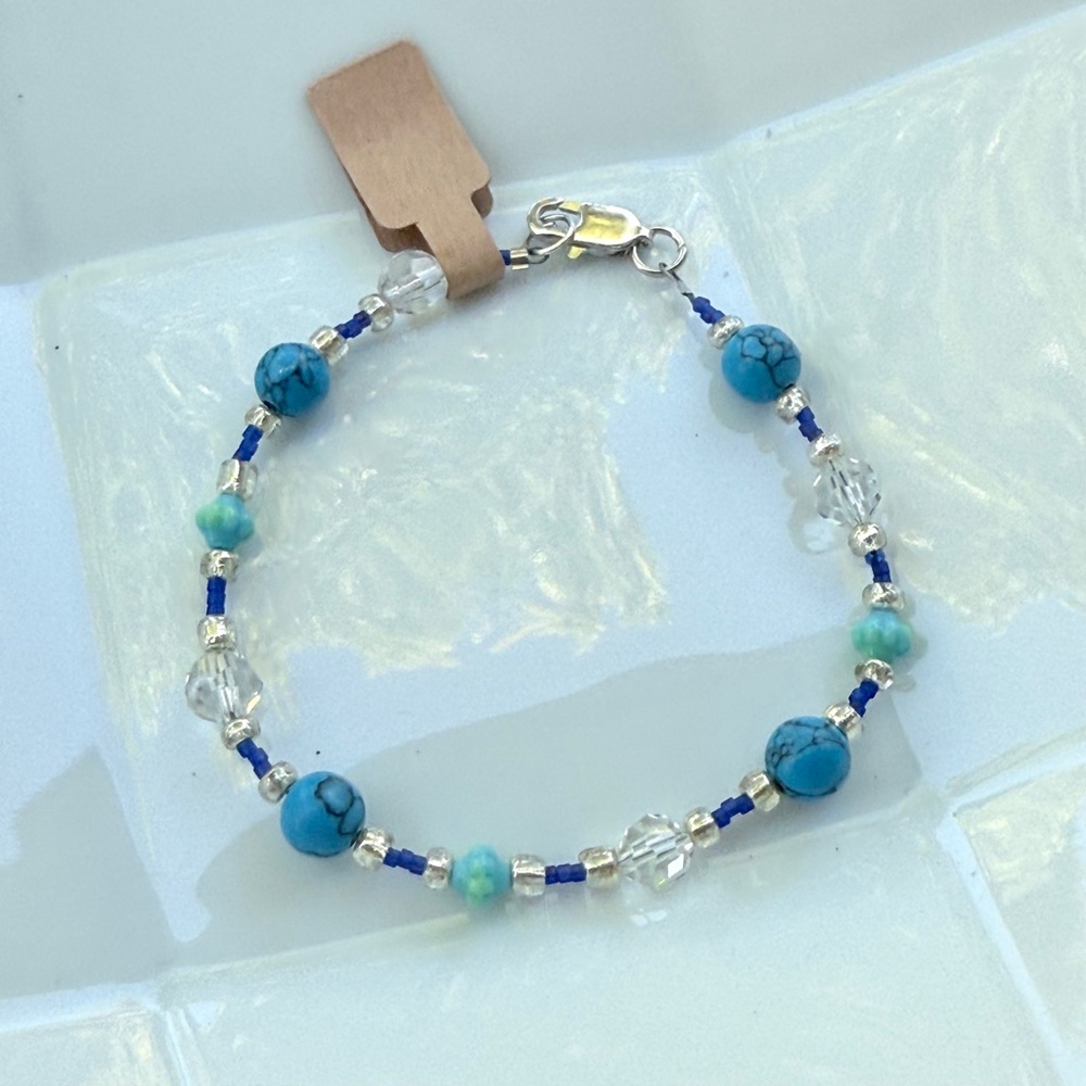 Hand Crafted Turquoise Colored Round Beads Clear Mint Green Beaded Bracelet